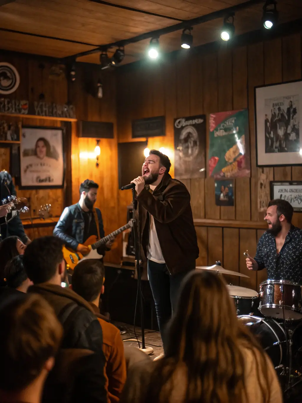 A vibrant photograph capturing a live music performance at a LES SEPT COLLINES event, showcasing musicians on stage with an engaged audience in Tulle.